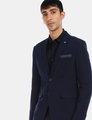 Arrow Newyork Solid Single Breasted Formal Men Blazer(Blue)