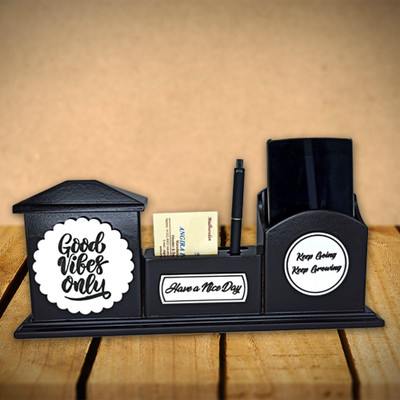 Angira handicrafts 3 Compartments Wood Desk Organiser(Black)