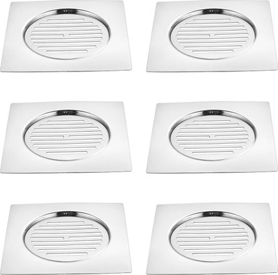 RUHE Floor Stainless Steel Push Down Strainer(12.7 cm Set of 6)