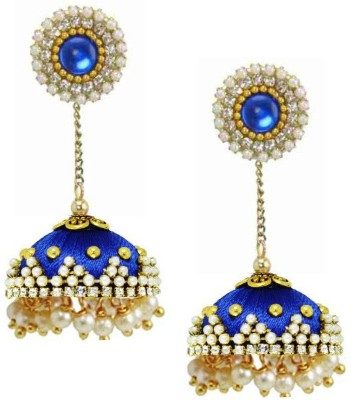 Sanj Sanj Silk Thread Single Step Earrings Jhumki For Women Hook Dangle Silk Dori Jhumka Earrings For Girls Beads Earring Set Pearl Fabric Jhumki Earring