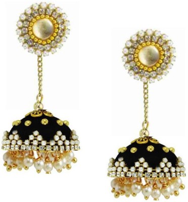 Sanj Sanj Silk Thread Single Step Earrings Jhumki For Women Hook Dangle Silk Dori Jhumka Earrings For Girls Beads Earring Set Pearl Fabric Jhumki Earring