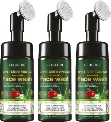 ELIBLISS Apple Cider Vinegar Foaming with Brush - No Parabens, Sulphate  Pack Of 3 Face Wash(450 ml)