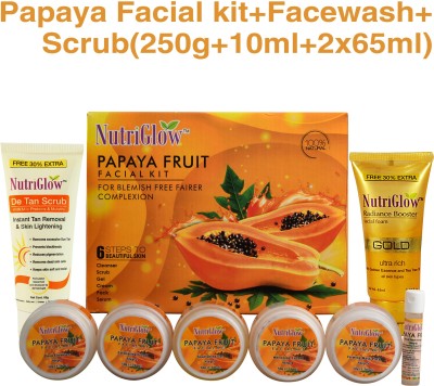 NutriGlow Papaya Facial Kit + De-Tan Scrub + Gold Kesar Face Wash(3 x 0.33)