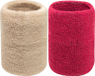 Neska Moda Cotton Wrist Band Fitness Band(Beige, Maroon, Pack of 2)