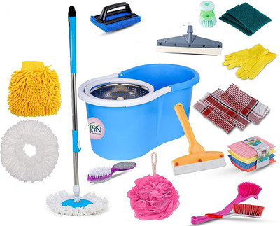 JSN Easy Magic Spin Floor Mop 360 Degree Bucket Mop with Steel Spinner 2 Refill Mop Combo Mop