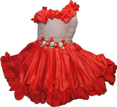 SAMJHO FASHION Baby Girls Midi/Knee Length Festive/Wedding Dress(Red, Sleeveless)