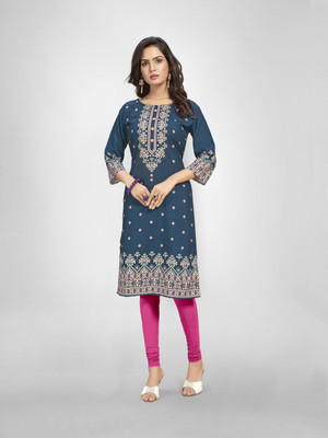 N N ENTERPRISE Women Printed Straight Kurta(Blue)