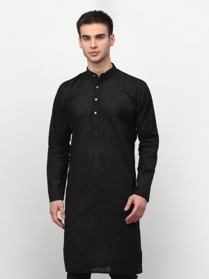 Jompers Men Solid Straight Kurta(Black)