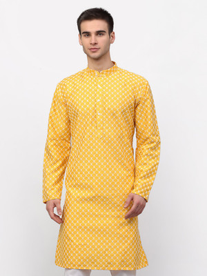 Jompers Men Printed Straight Kurta(Yellow)