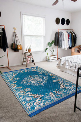 Linen Basics Polyester Floor Mat(AQUA, Large)