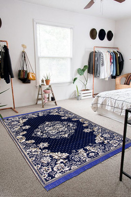 Linen Basics Polyester Floor Mat(Blue, Large)