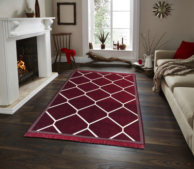 Linen Basics Polyester Floor Mat(Maroon, Large)