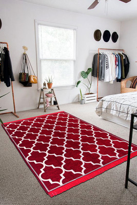 Linen Basics Polyester Floor Mat(Red, Large)