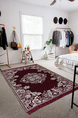 Linen Basics Polyester Floor Mat(Maroon, Large)
