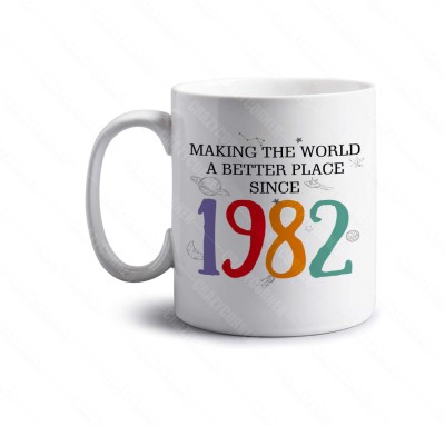Crazy Corner Making The World A Better Place Since 1982 Printed Ceramic Coffee(350 ML) Birthday Gift for Girls/Women/Men/Father/Mother/Sister/Brother/Dada/Dadi/Uncle/Aunt | Gift for Born in 1982 Ceramic Coffee Mug(350 ml)