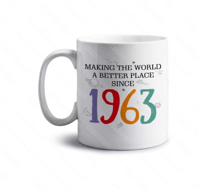 Crazy Corner Making The World A Better Place Since 1963 Printed Ceramic Coffee(350 ML) Birthday Gift for Girls/Women/Men/Father/Mother/Sister/Brother/Dada/Dadi/Uncle/Aunt | Gift for Born in 1963 Ceramic Coffee Mug(350 ml)