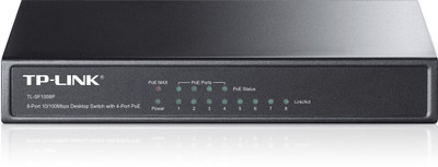 TP-Link TL-SF1008P 8-Port 10/100Mbps Desktop Network Hub with 4-Port PoE+ Desktop/Network Hub 8 Ports 100 Mbps Network Switch(Black)