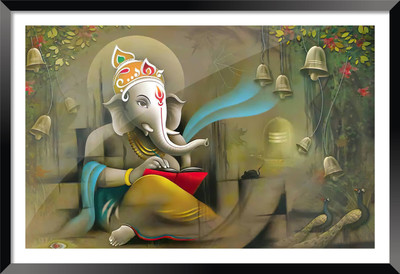 Bhawana Creation STUDING GANESH JI Digital Reprint 8 inch x 10 inch Painting(Without Frame)