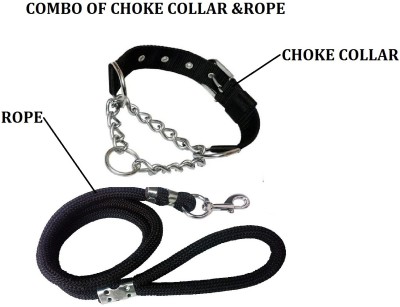 Hachiko Imported Best High Quality Dog Choke Collar+Rope(Combo of 2) Dog Collar & Leash(Medium, Black)