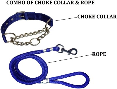 Hachiko Imported Best High Quality Dog Choke Collar+Rope(Combo of 2) Dog Collar & Leash(Large, Blue)