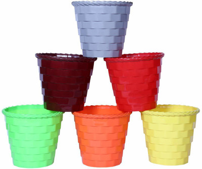 HOIVA Planters for Home Decor 4 Inch Multi-color Brick Pot(Pack of 6) Plant Container Set(Pack of 6, Plastic)