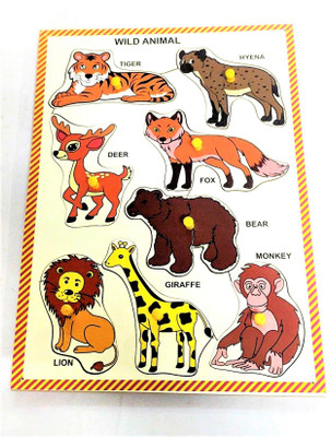 PETERS PENCE WOODEN MULTI COLOR 8 SET OF WILD ANIMALS PUZZLE BOARD FOR KIDS PRE PRIMARY EDUCATION(8 Pieces)