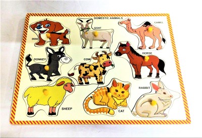 PETERS PENCE WOODEN MULTI COLOR 9 SET OF DOMESTIC ANIMALS PUZZLE BOARD FOR KIDS PRE PRIMARY EDUCATION(9 Pieces)