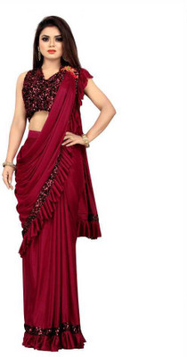 fem hub Solid/Plain Daily Wear Lycra Blend Saree(Red)