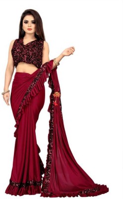 khodal chhaya Solid/Plain Daily Wear Lycra Blend Saree(Red)