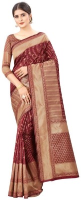 S&Q Self Design Banarasi Cotton Silk Saree(Maroon)