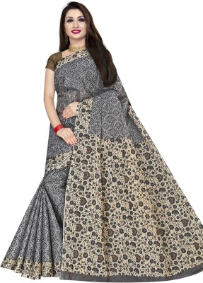 TAMAIRA FASHION Printed Daily Wear Pure Cotton Saree(Grey)