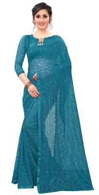 VANRAJ CREATION Self Design Bollywood Net Saree(Light Blue)