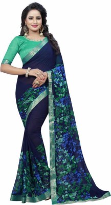 RUKHA FAB Printed Daily Wear Georgette Saree(Blue)