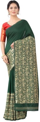 S&Q Printed Banarasi Cotton Silk Saree(Green)