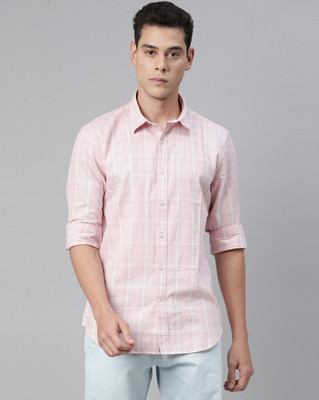 RARE RABBIT Men Checkered Casual Pink Shirt