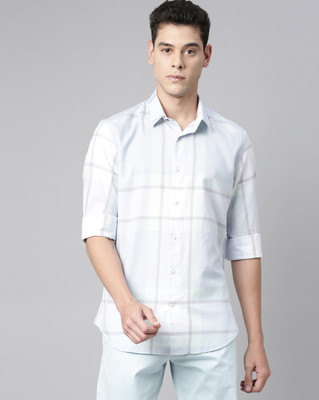 RARE RABBIT Men Checkered Casual Light Blue Shirt