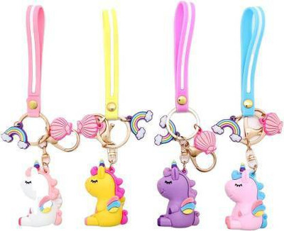 Krullers ESAANVIKA Soft Magical Unicorn Rainbow with Charms (Multicolor) Key Chain (Pack of 4) Key Chain Key Chain