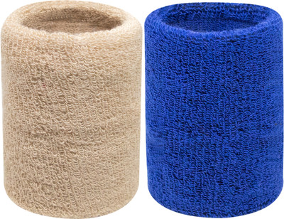 Neska Moda Cotton Wrist Band Fitness Band(Beige, Blue, Pack of 2)
