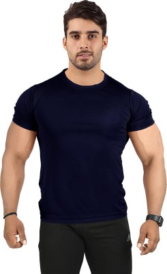 UDI n ADI Solid Men Round Neck Dark Blue T-Shirt