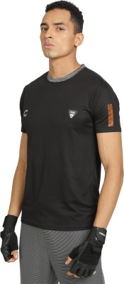 power cliff Solid Men Round Neck Black T-Shirt
