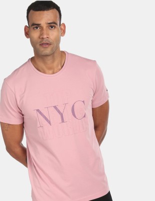 Arrow Newyork Typography Men Round Neck Pink T-Shirt