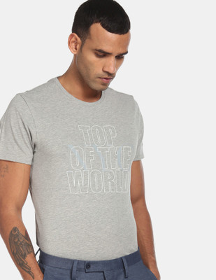 Arrow Newyork Printed Men Round Neck Grey T-Shirt