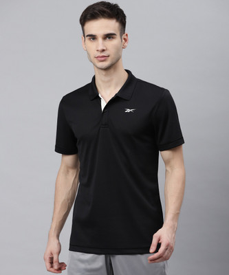REEBOK Solid Men Polo Neck Black T-Shirt