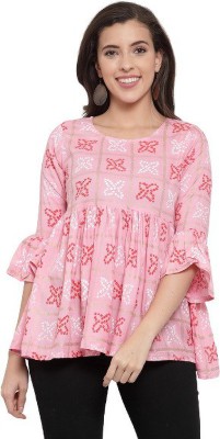 GURU F Casual Full Sleeve Printed Women Pink Top