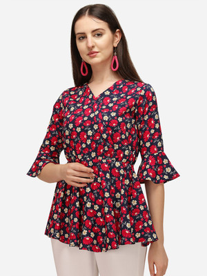 Prettify Casual Half Sleeve Printed Women Multicolor Top