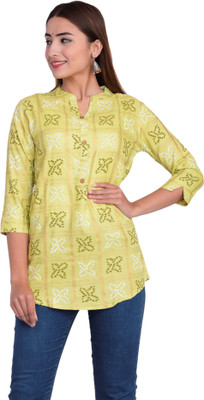 GURU F Casual 3/4 Sleeve Printed Women Light Green Top
