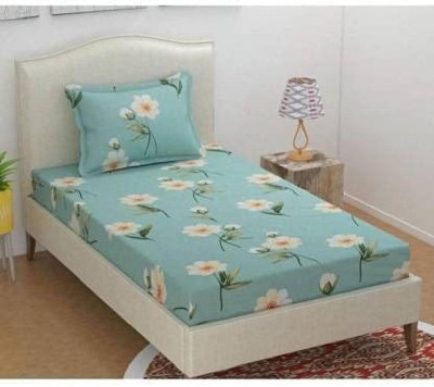 Home Readiness 165 TC Cotton Single Floral Flat Bedsheet(Pack of 1, Green)