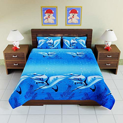 DURGA INTERNATIONAL 250 TC Polycotton Double 3D Printed Flat Bedsheet(Pack of 1, Blue)