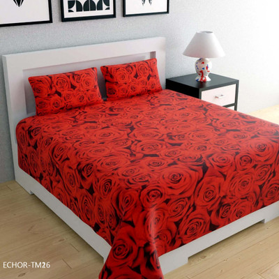 Echor 250 TC Microfiber Double Printed Flat Bedsheet(Pack of 1, Red)