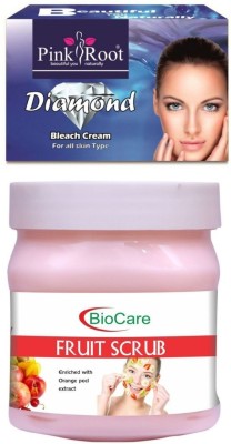 PINKROOT Diamond Bleach 50gm and Biocare Fruit Scrub 500ml(2 Items in the set)